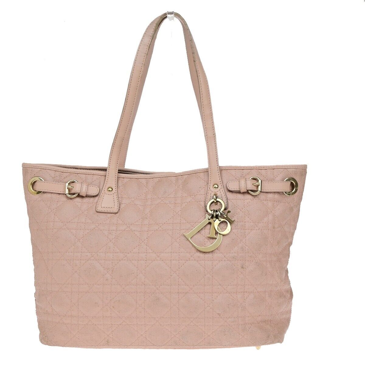CHRISTIAN DIOR Panarea Cannage Shoulder Bag Coating Canvas Leather Pink 88YH016