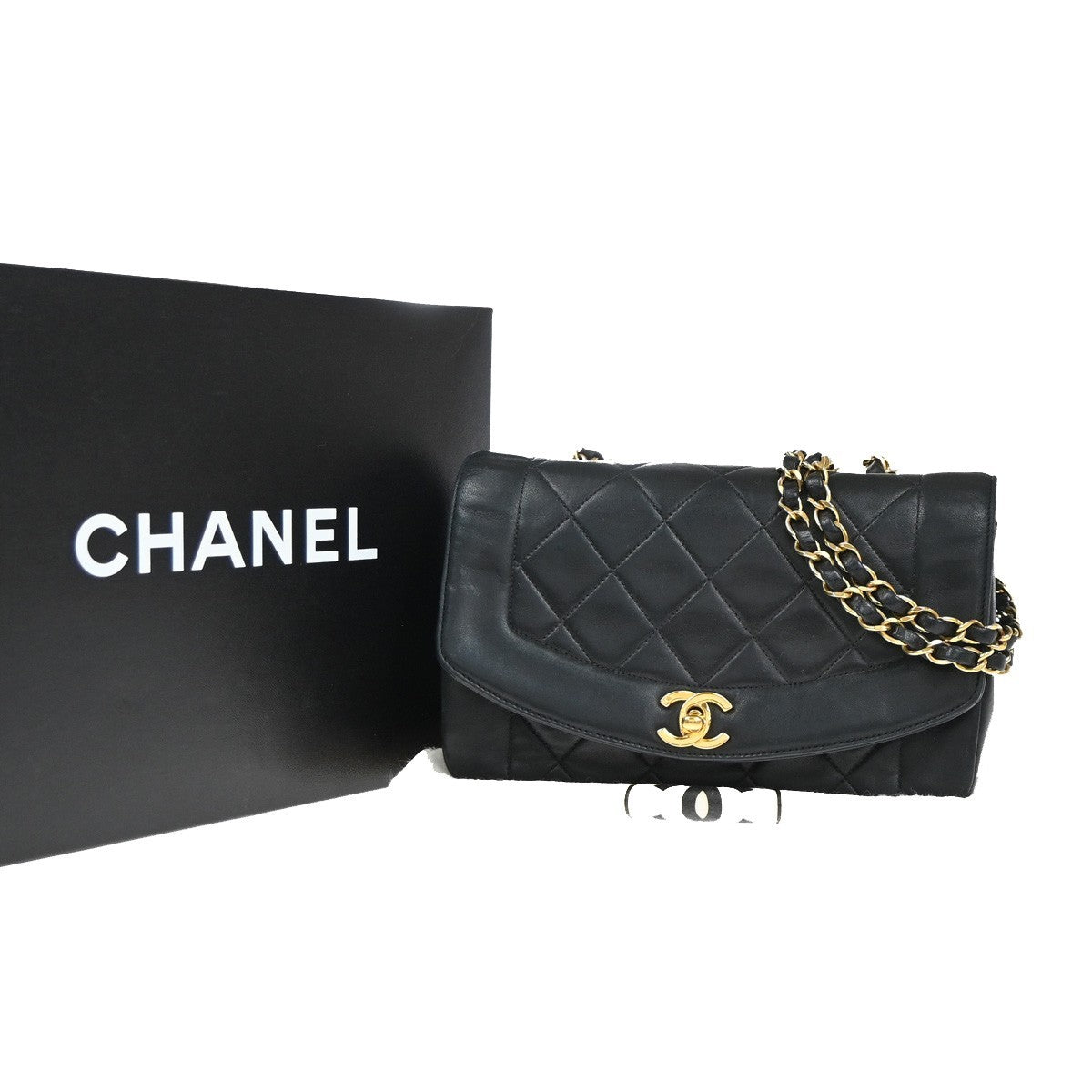 CHANEL CC Diana Matelasse 22 Chain Shoulder Bag Leather Beige Vintage 880RP112