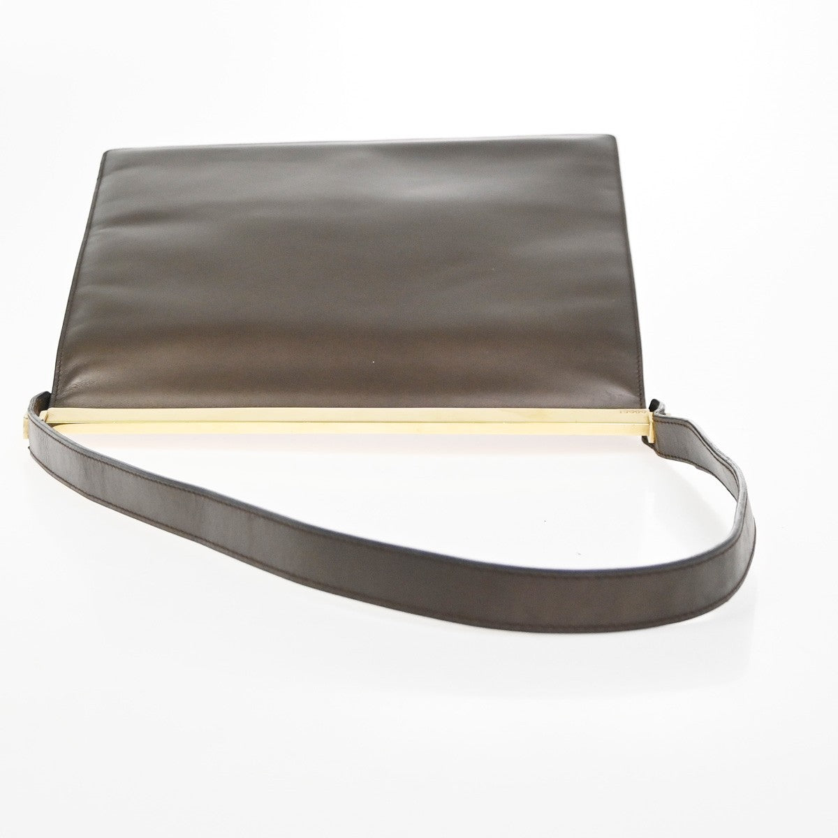 GUCCI Logo Shoulder Hand Bag Leather 001 2058 Brown GHW Italy 62YH897