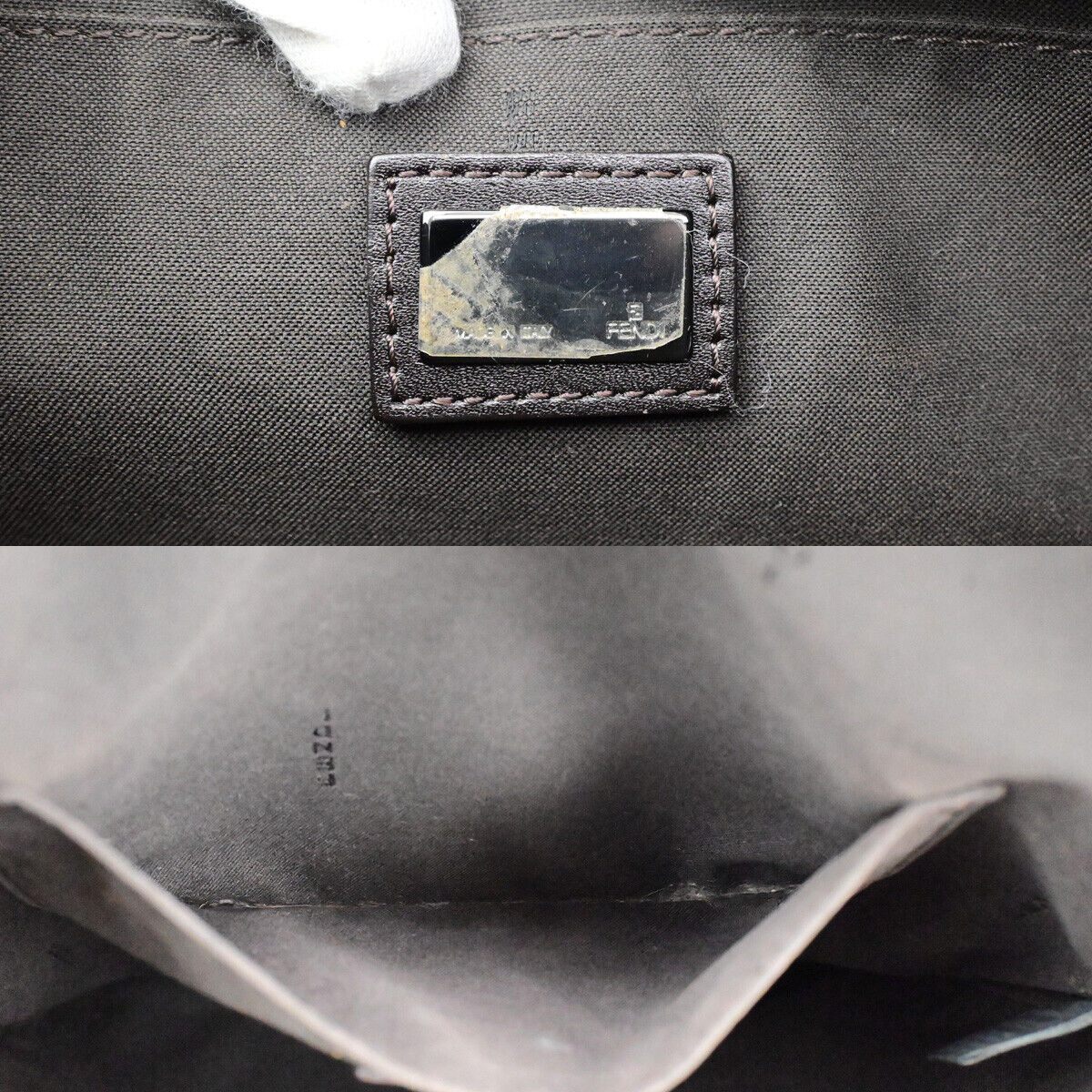 FENDI Logo Zucchino Pattern Shoulder Bag Canvas Leather Brown SHW Italy 87SJ495