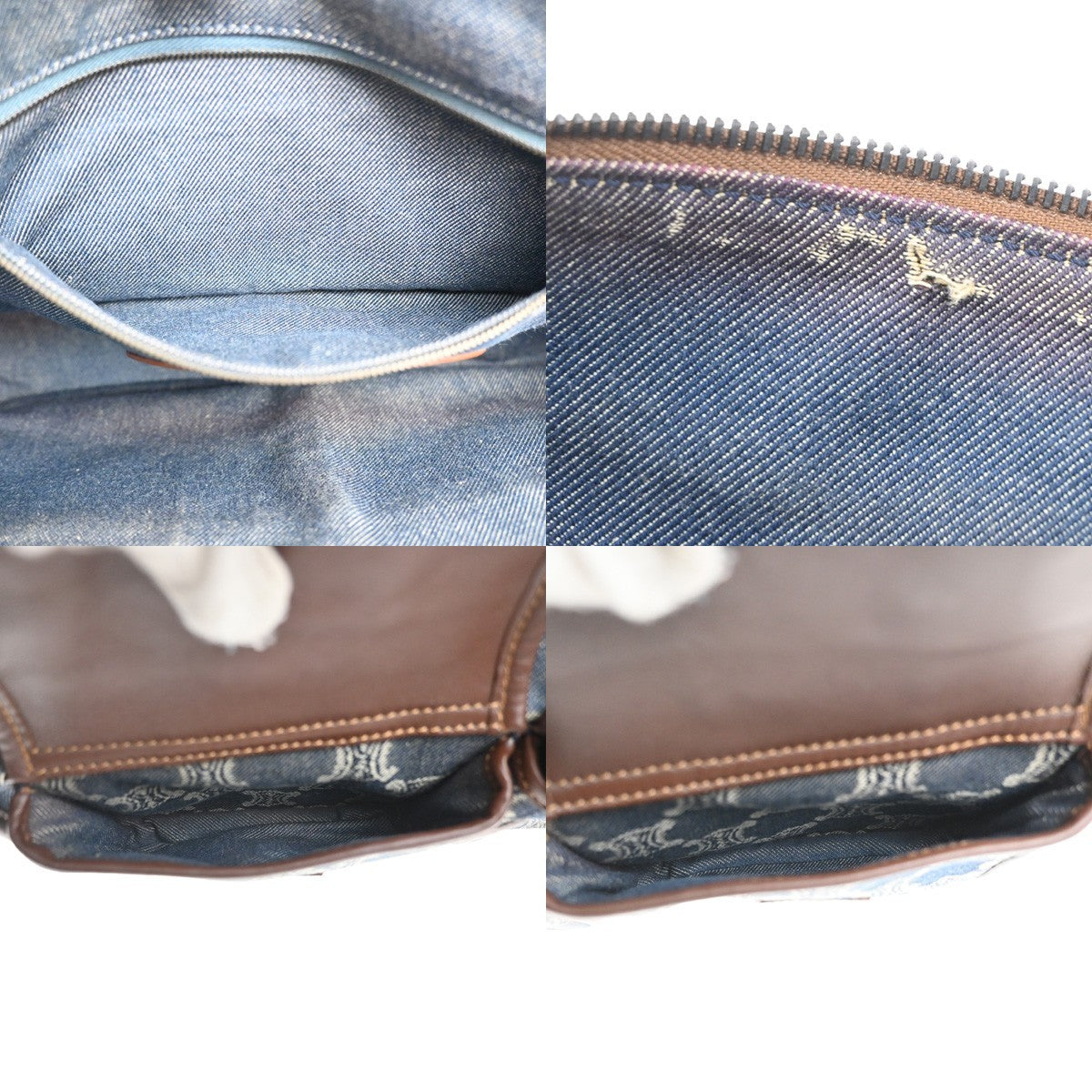 CELINE Logo Macadam Pattern Shoulder Bag Denim Leather Blue Brown GHW 83KP551