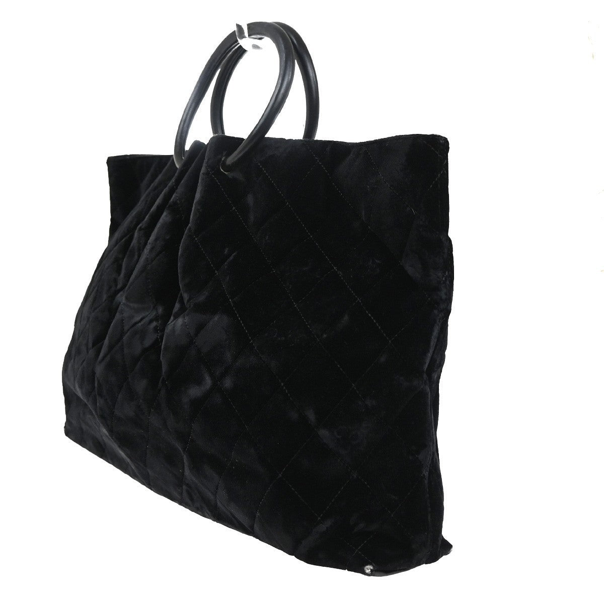 CHANEL CC Logo Circle Handle Matelasse Shoulder Bag Velour Leather Black 12RP022