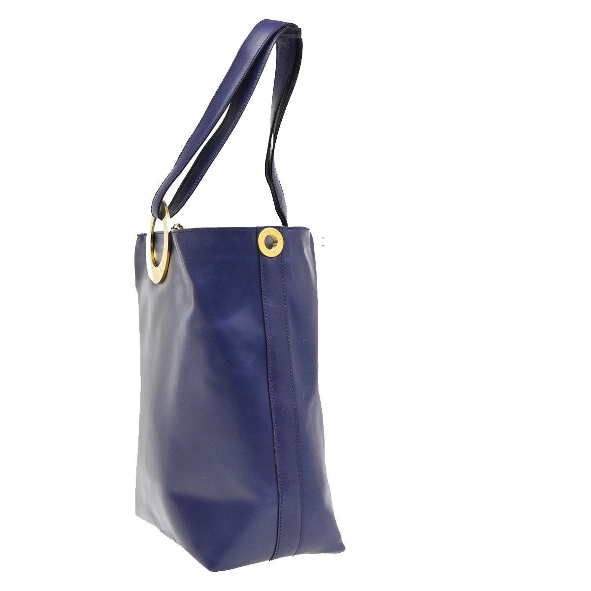 CELINE Circle Logo Shoulder Hand Bag Leather Blue GHW Italy 30CB031