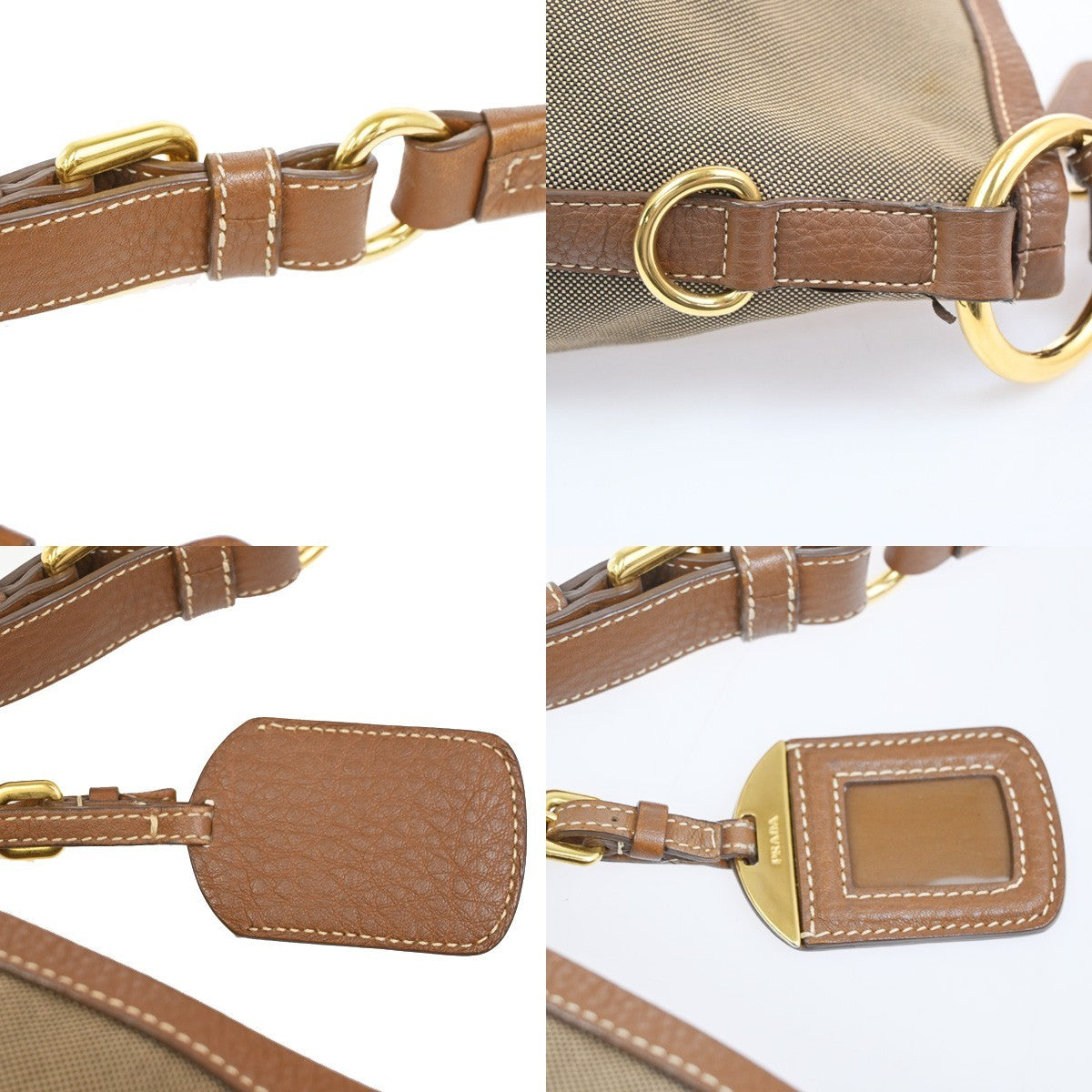PRADA Logo Shoulder Hobo Bag Jacquard Canvas Leather Brown GHW Italy 85YH899