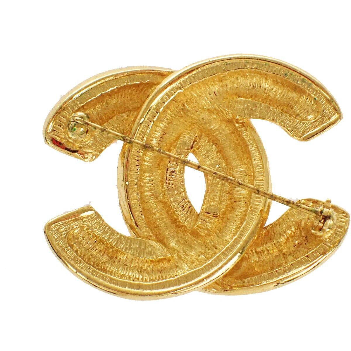 CHANEL CC Logo Matelasse Pin Brooch Gold France Accessory Vintage 90EA456