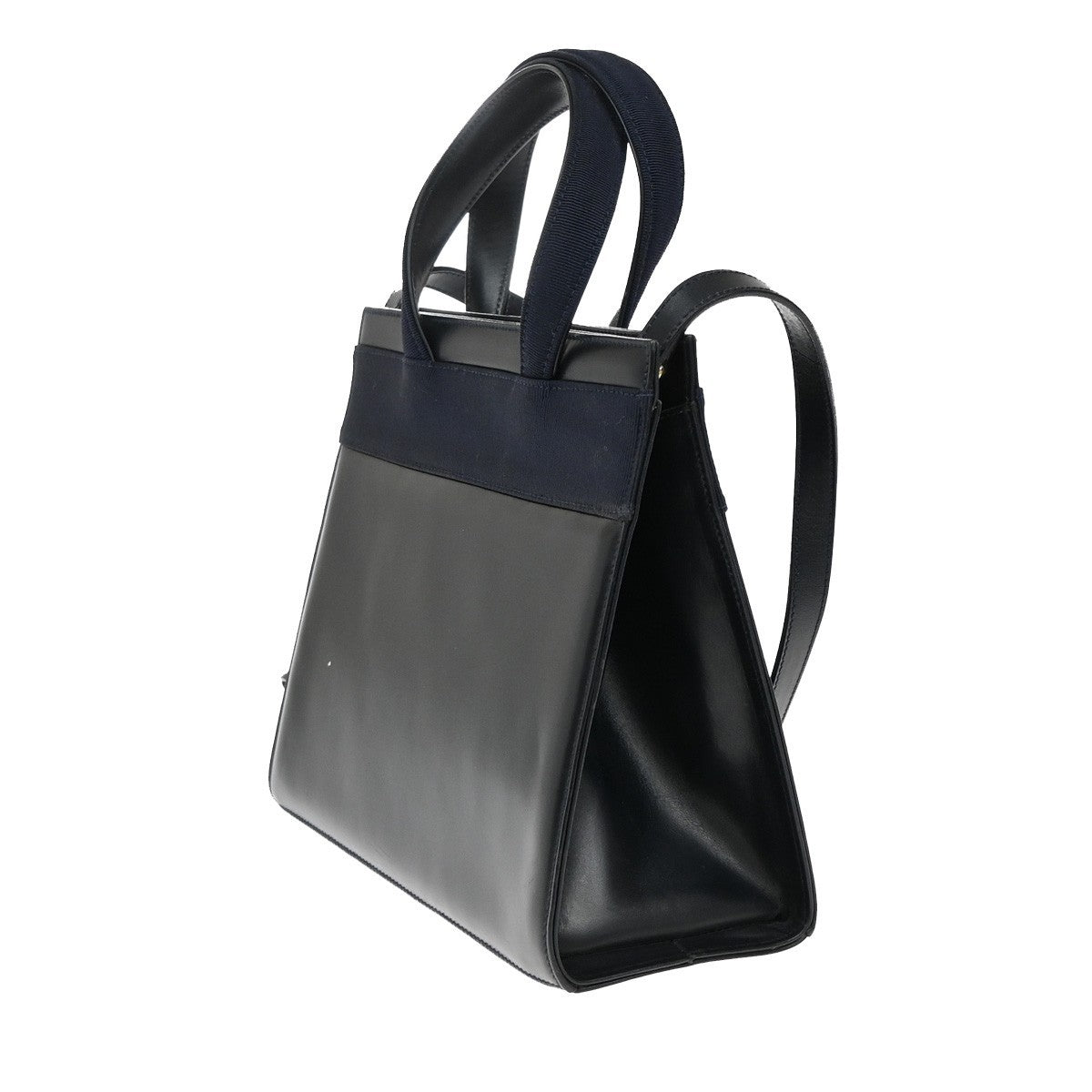 SALVATORE FERRAGAMO Vara Hand Bag Canvas Leather Navy Blue GHW Italy 37KA785