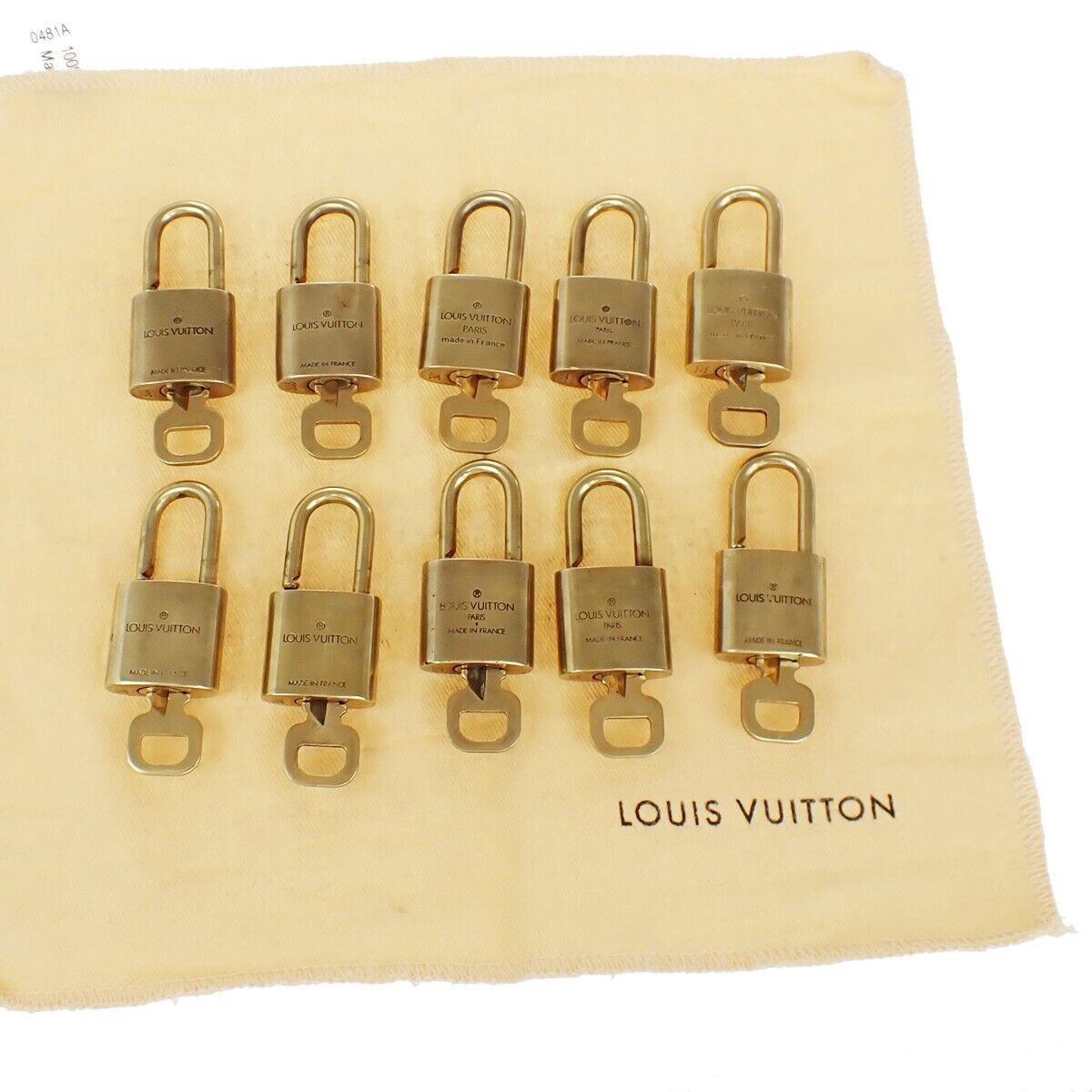 LOUIS VUITTON LV 10 SET PADLOCK KEY BAG CHARM CADENA GOLD PLATED FRANCE 33EB420