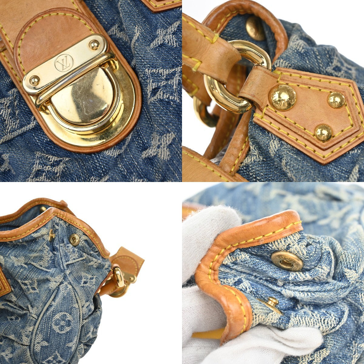 LOUIS VUITTON Logo Pleaty Hand Bag Monogram Denim Leather Blue M95020 671RP147