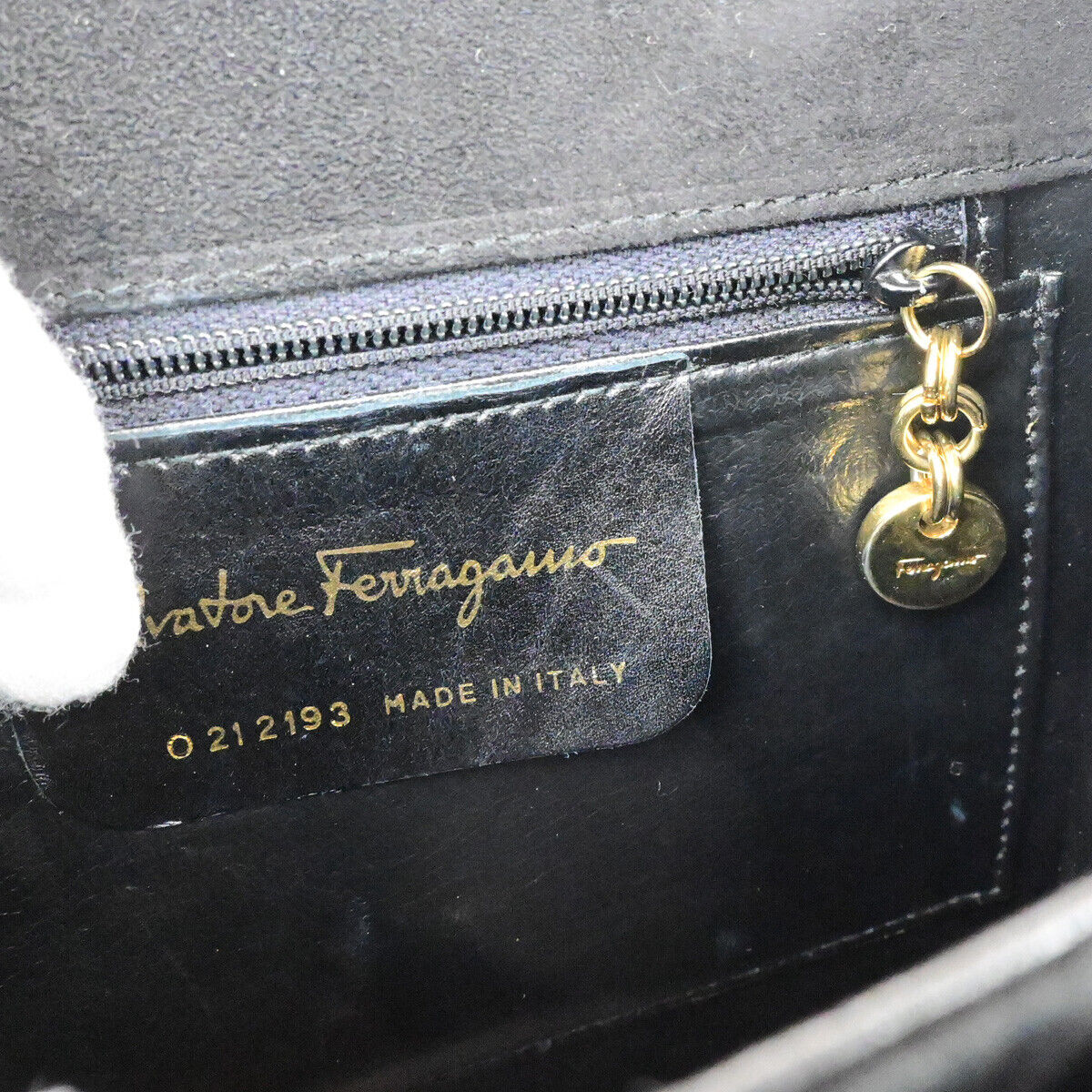 SALVATORE FERRAGAMO Logo Gancini Hand Bag Suede Leather Black GHW Italy 64YF984