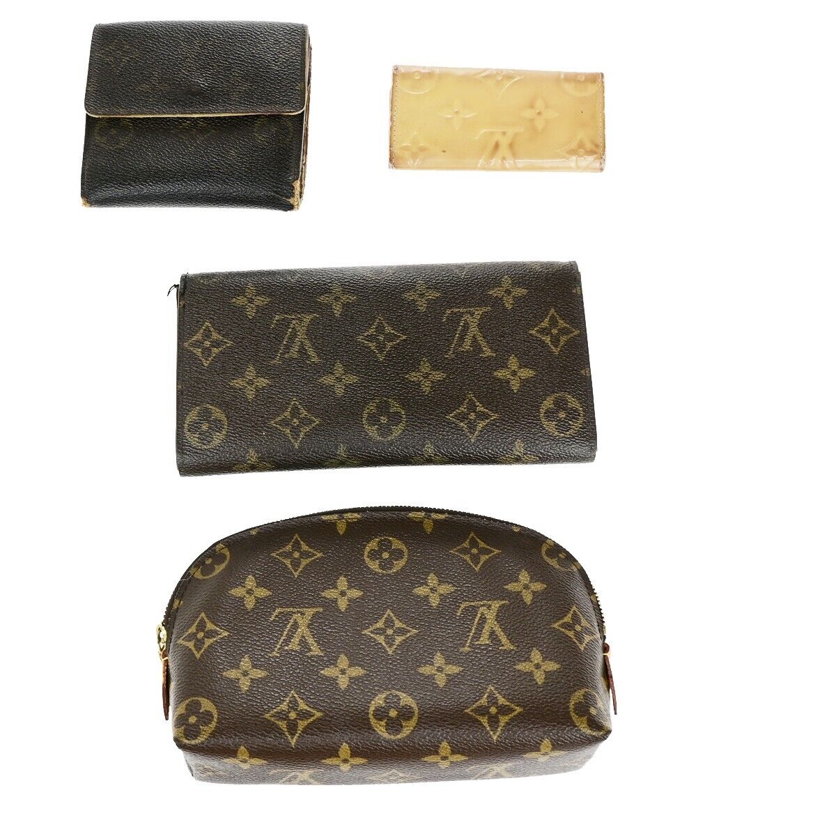LOUIS VUITTON 4 Set Wallet Pouch Key Case Monogram Vernis Leather BN NE 87EB414