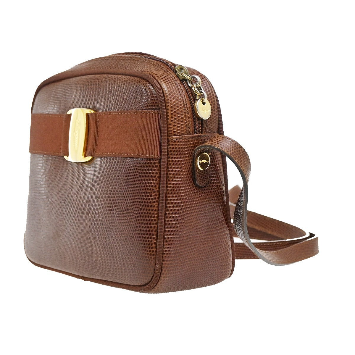 SALVATORE FERRAGAMO Vara Mini Shoulder Bag Embossing Leather Brown GHW 62FB624