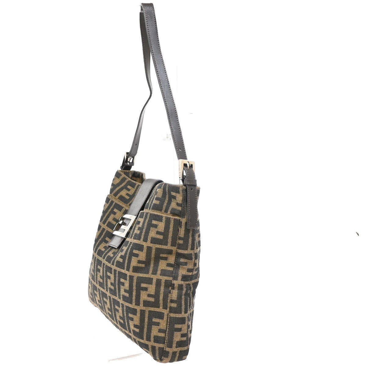 FENDI Logo Mamma Zucca Pattern Shoulder Bag Canvas Leather Brown Italy 28RF622