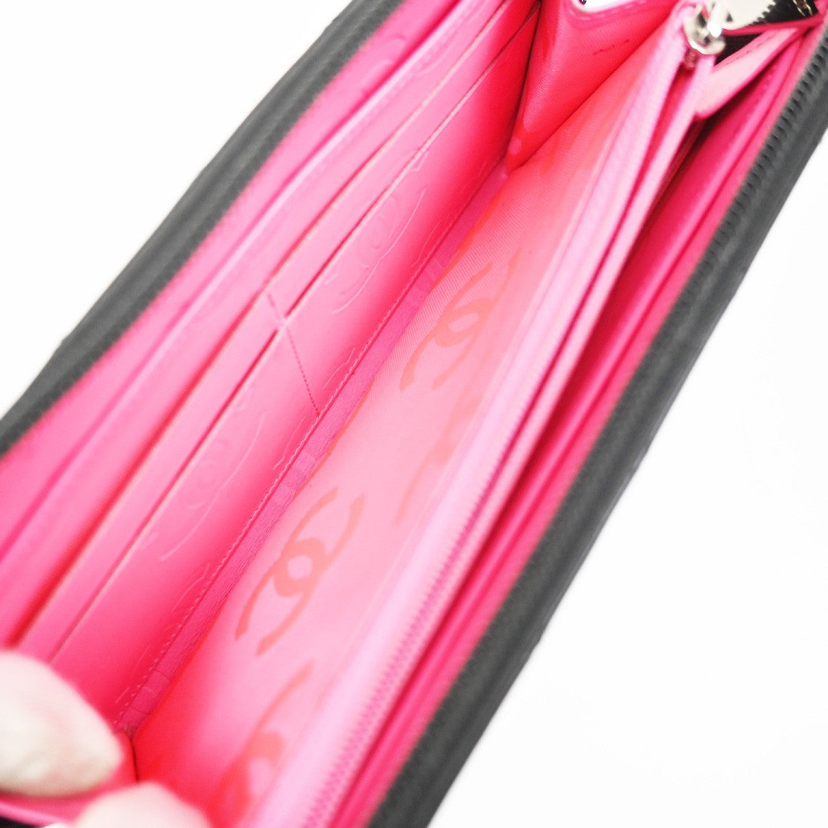CHANEL CC Cambon Line Zip Around Long Wallet Patent Leather Black Spain 79MA496