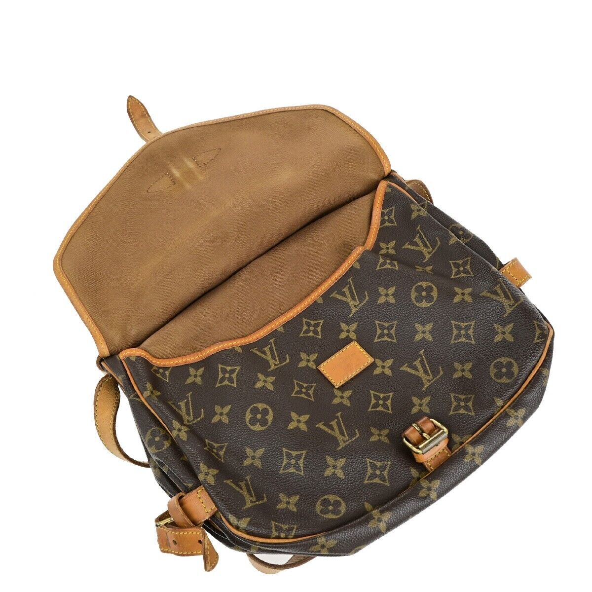 LOUIS VUITTON Logo Saumur 30 Shoulder Bag Monogram Leather Brown M42256 76EB400