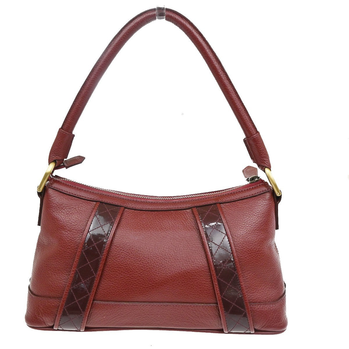 BURBERRY Logo Nova Check Shoulder Bag Patent Leather Red GHW 04CA361