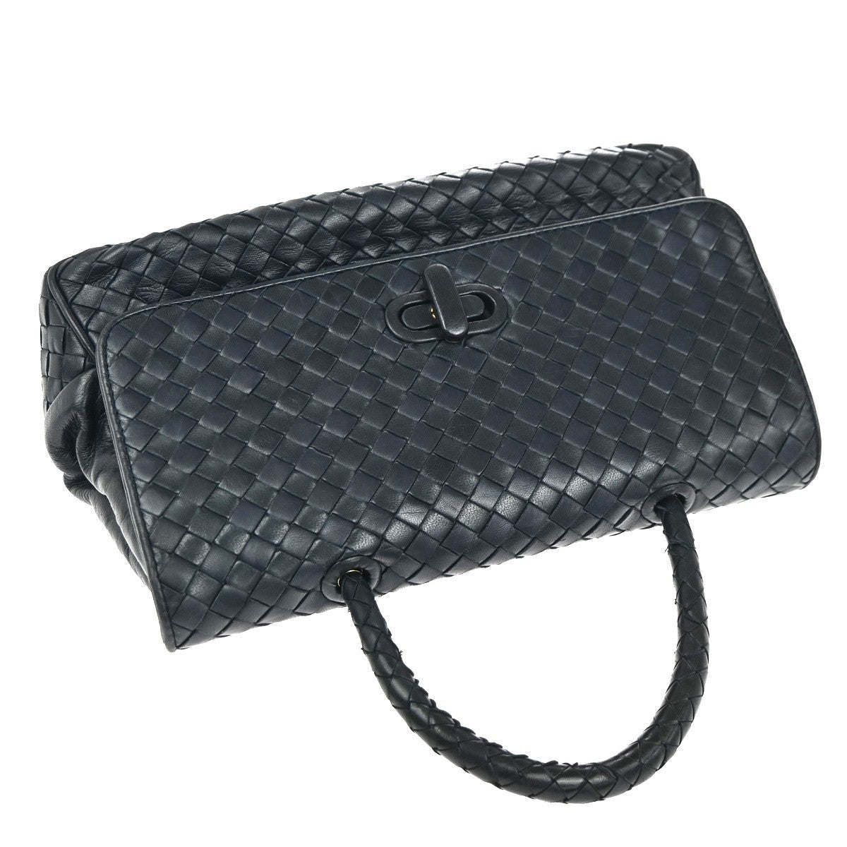 BOTTEGA VENETA Intrecciato Hand Bag Leather Navy Italy GHW 87TA525