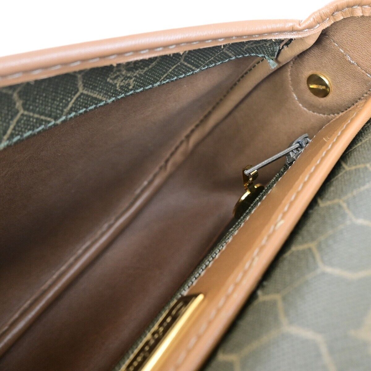 CHRISTIAN DIOR Logos Honeycomb Shoulder Bag PVC Leather Brown Gold 36FB184