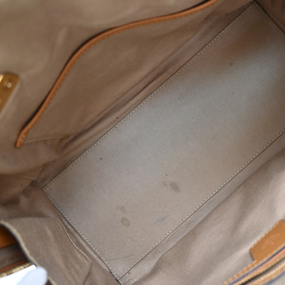 MCM Logo Travel Hand Bag Leather Brown Gold Plated 61EG132