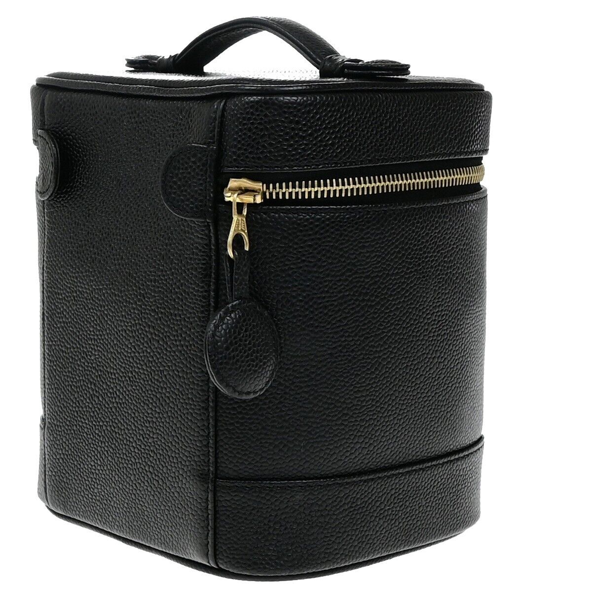 CHANEL CC Vanity Cosmetic Hand Bag Grained Calfskin Leather Black GHW 666RK928