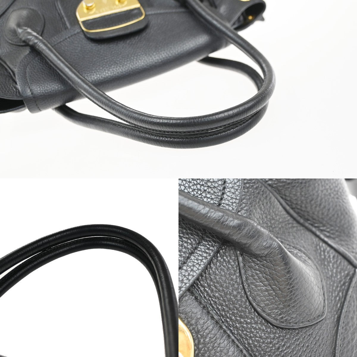 PRADA Logo Shoulder Hand Bag Leather Black GHW 76KP396