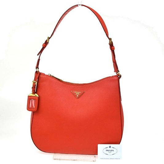 PRADA Logo Saffiano Shoulder Hand Bag Leather Red Lacca GHW Italy 71YJ010