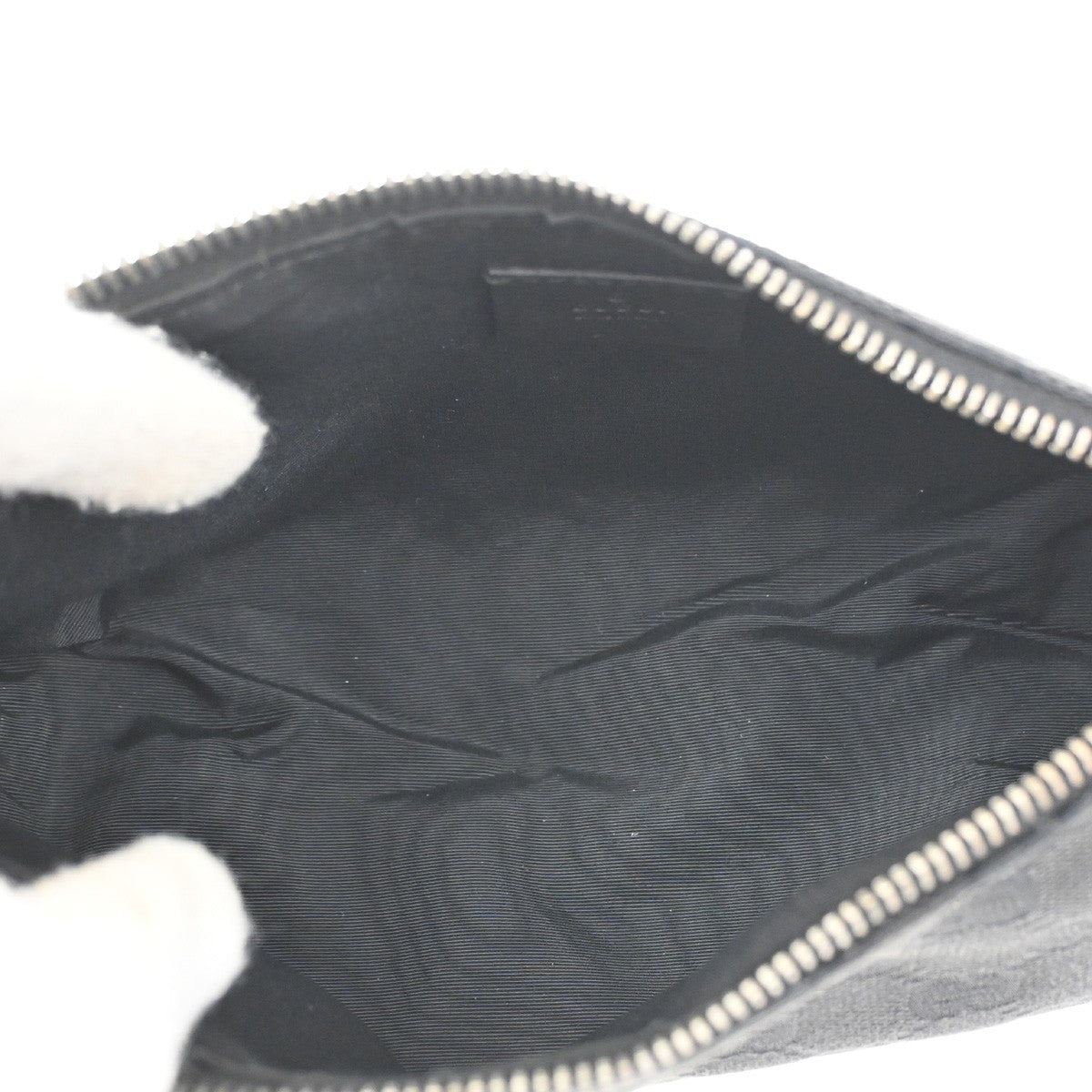 GUCCI GG Pattern Pouch Hand Bag Canvas Leather Black SHW Italy 66CA369