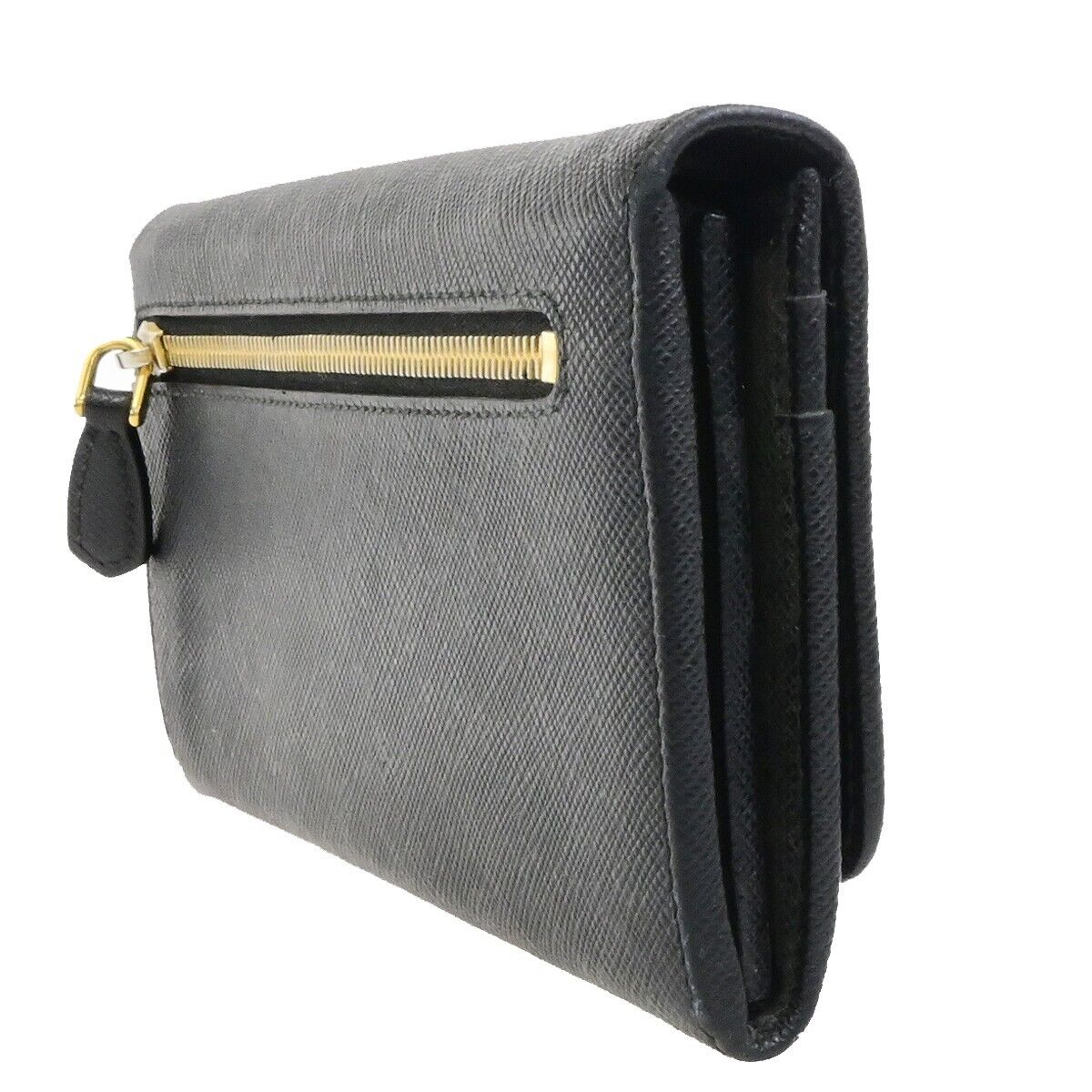 PRADA Logo Bifold Long Wallet Saffiano Leather Black GHW Italy 04ED935