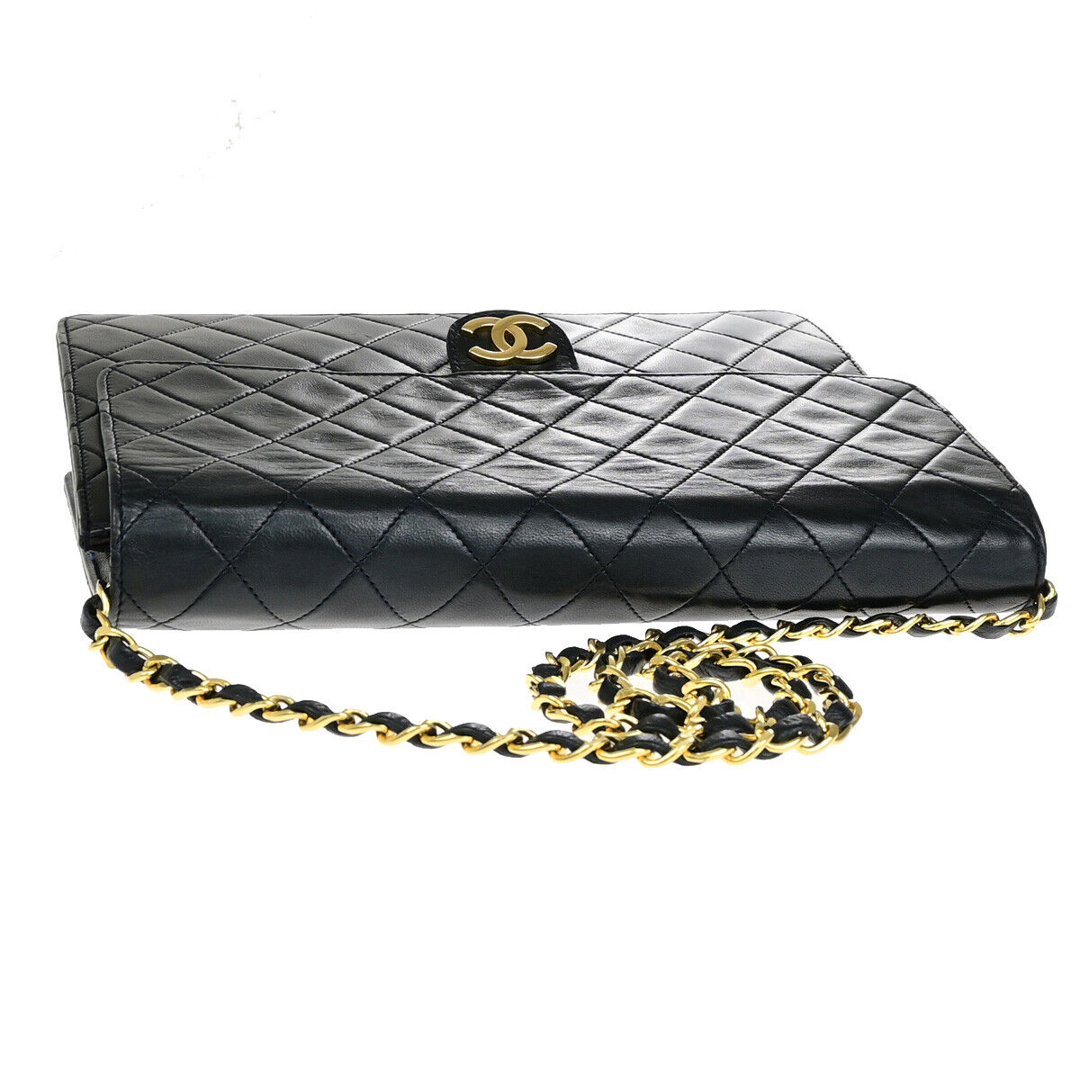 CHANEL CC Matelasse 25 Single Flap Chain Shoulder Bag Leather Black GHW 42RK155