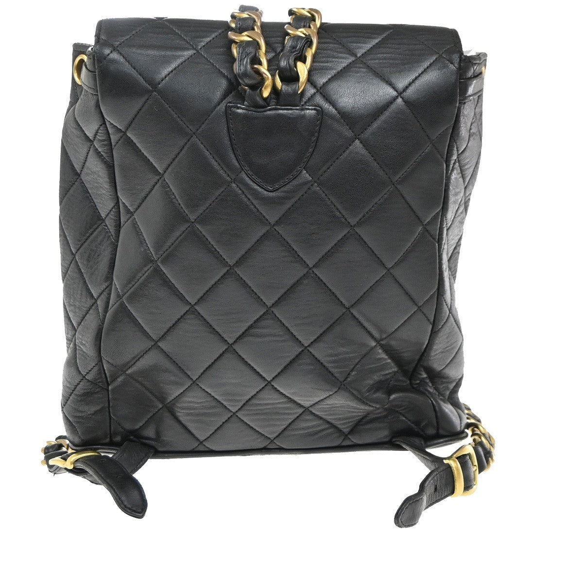 CHANEL CC Logo Duma Matelasse Chain Backpack Bag Leather Black Vintage 359RP114