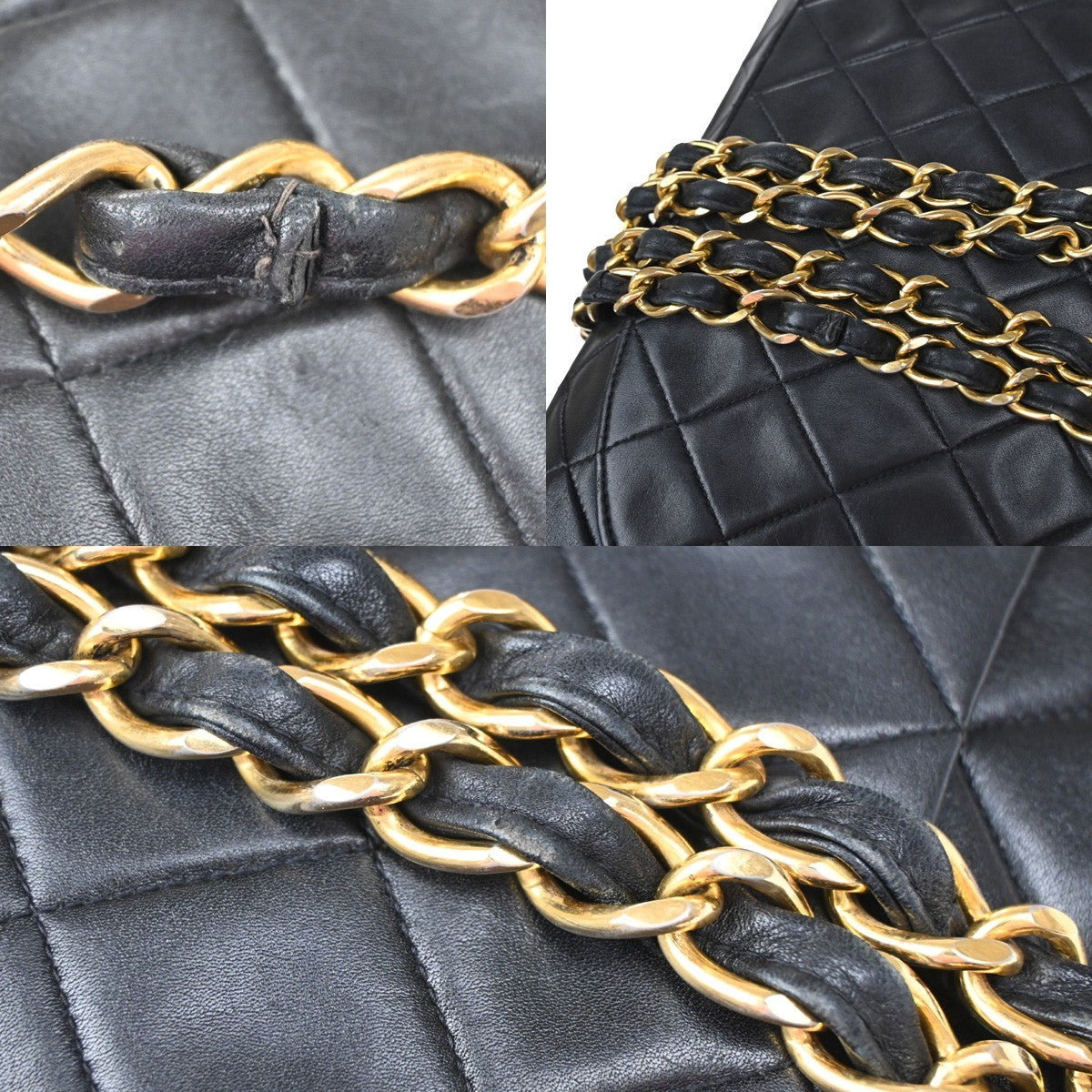 CHANEL CC Logo Maxi Jumbo Matelasse 34 Chain Shoulder Bag Leather Black 806RQ017