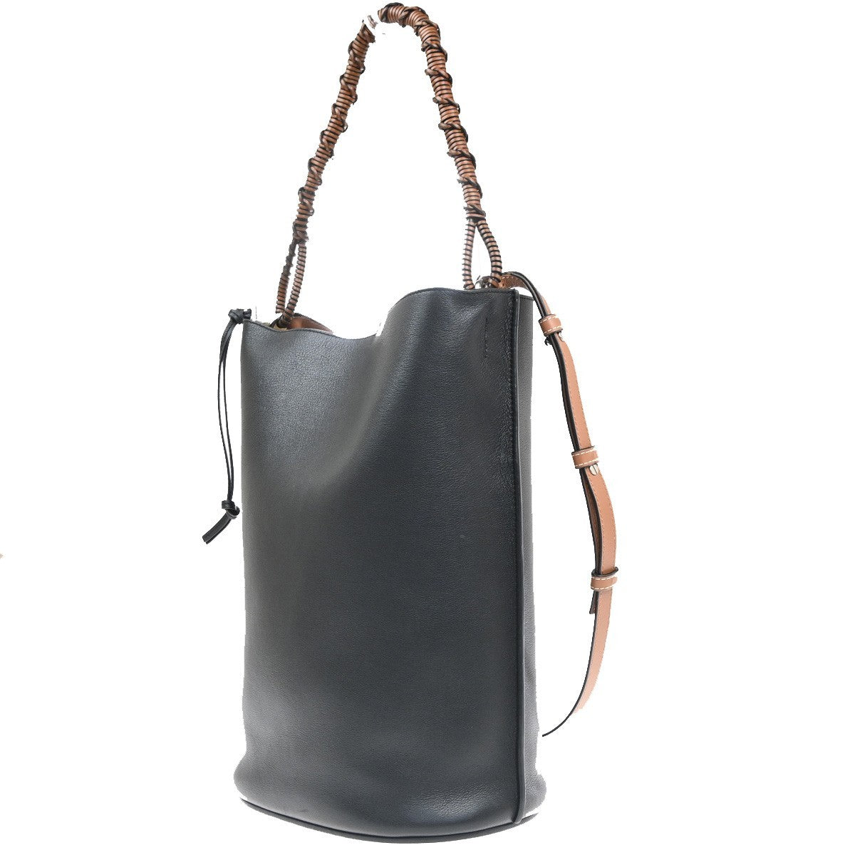 LOEWE Logo Anagram Gate Bucket 2Way Handle Shoulder Bag Leather BK Spain 24RL910