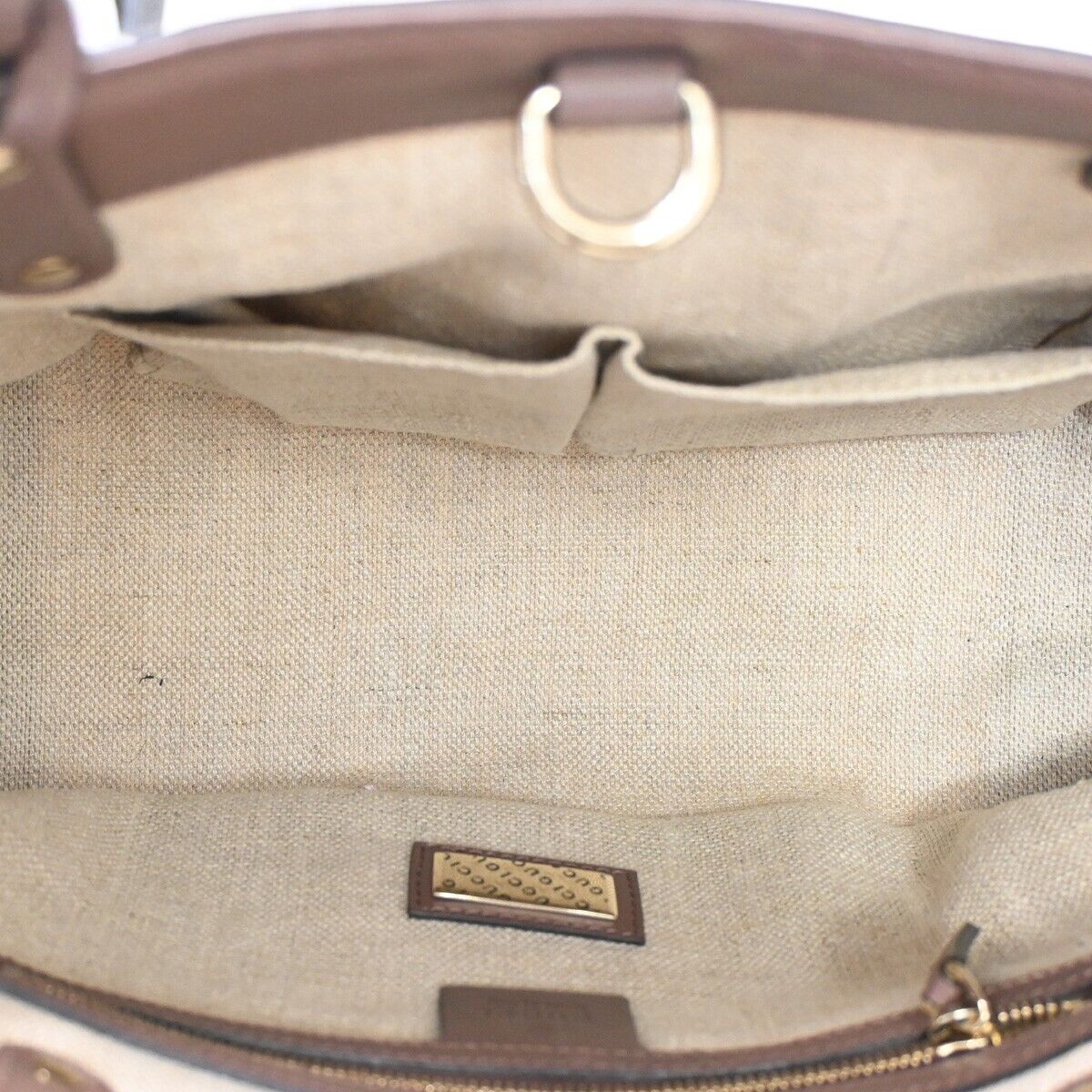 GUCCI Logo Shoulder Hand Tote Bag Pouch Canvas Leather Brown Gold Italy 72YD994