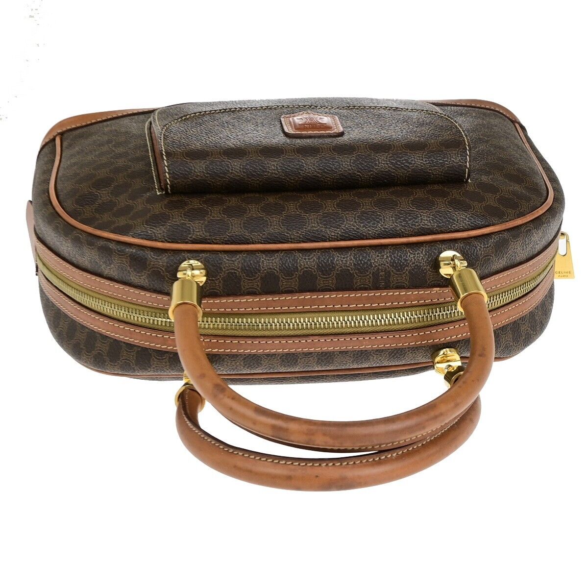 CELINE Logo Macadam Pattern Hand Bag PVC Leather Brown GHW Made in Italy 86ED033