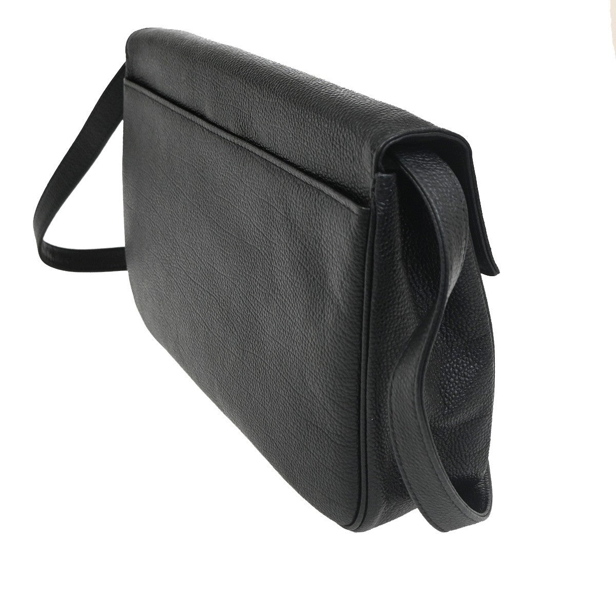 YVES SAINT LAURENT Logo YSL Flap Shoulder Crossbody Bag Leather Black 37MA149