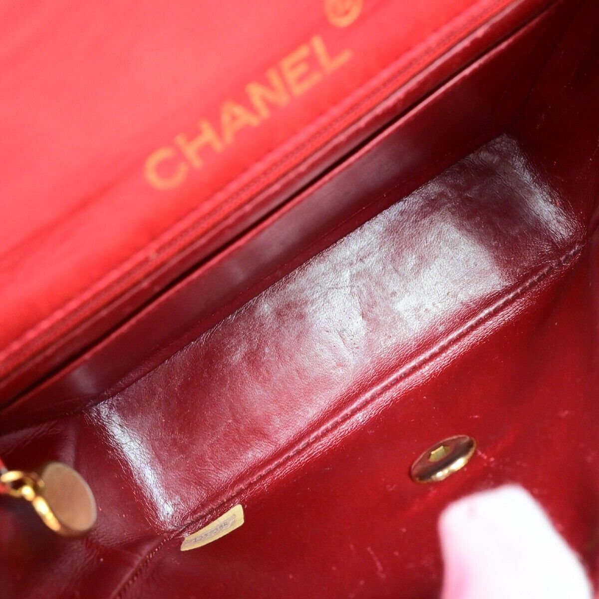 CHANEL CC Logo Mini Matelasse Chain Shoulder Bag Leather Red Vintage 673RF237