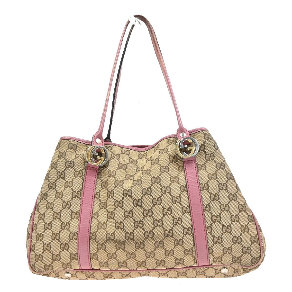 GUCCI GG Canvas Shoulder Tote Bag Leather Canvas Beige Pink Italy 02CB011