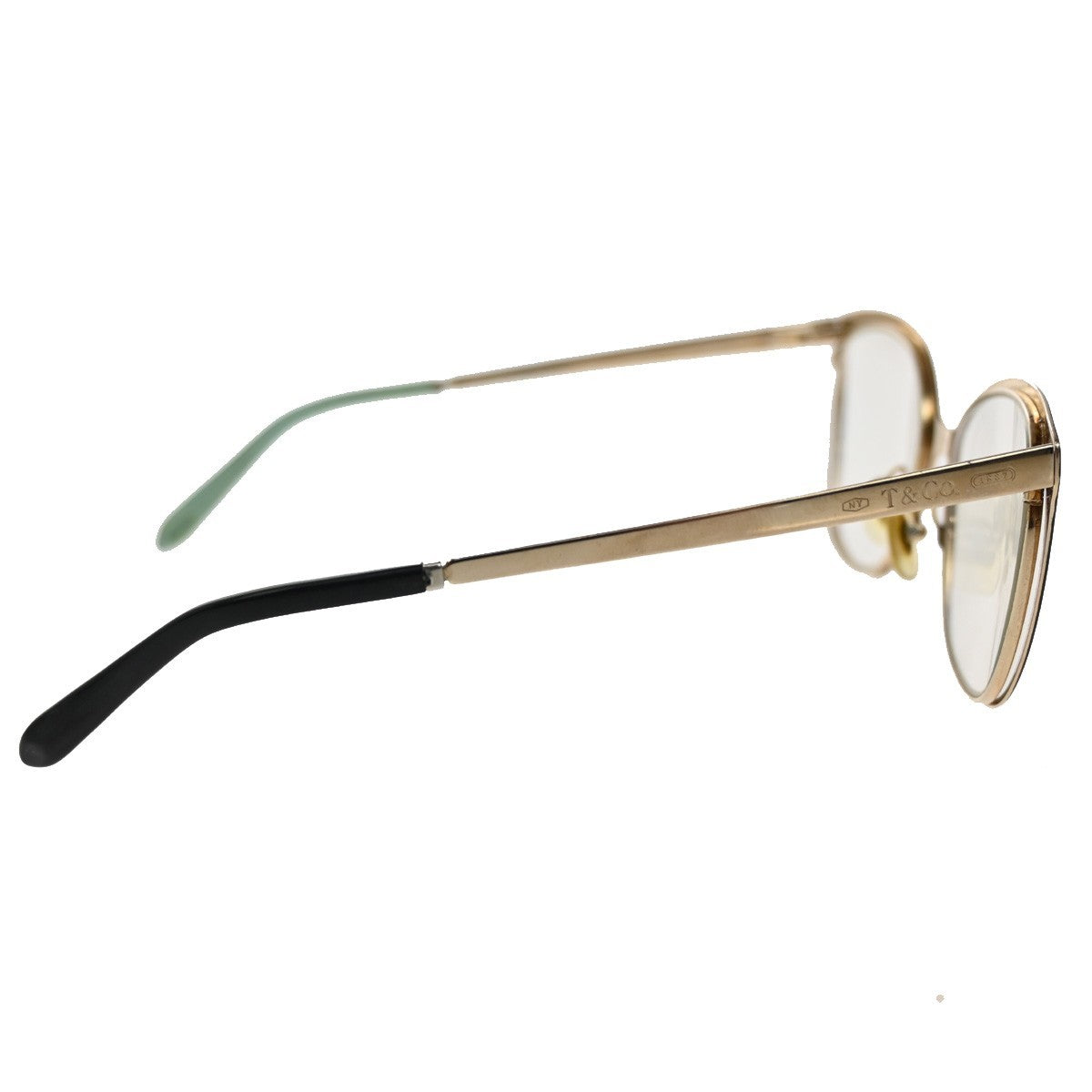TIFFANY&CO. 1837 Reading Glasses Eye Wear Metal Plastic Gold Blue 07CA414