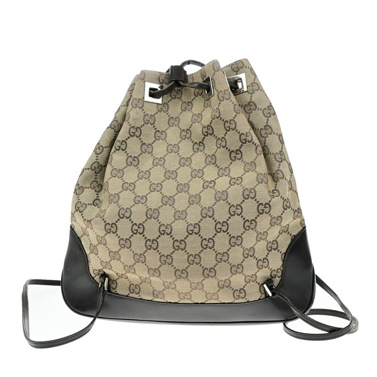 GUCCI Logo GG Pattern Drawstring Backpack Bag Canvas Leather Brown SHW 35EE038