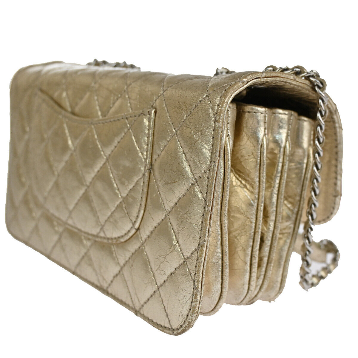 CHNAEL CC Matelasse Chain Shoulder Bag Crinkled Leather Accordion GHW 629RJ582
