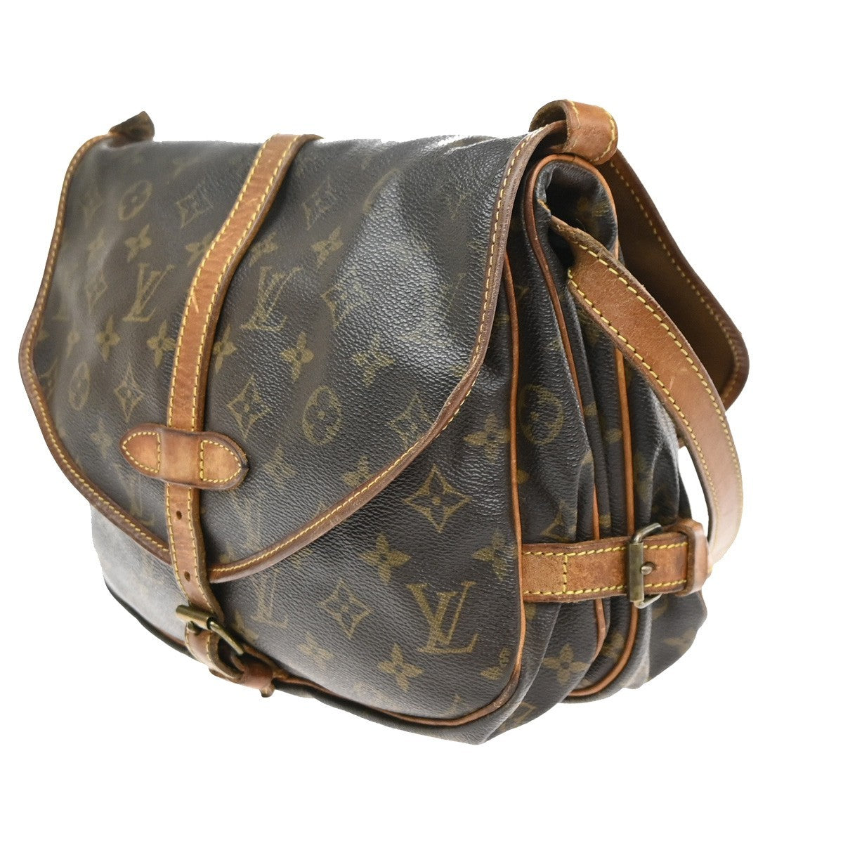 LOUIS VUITTON Logo Saumur 30 Shoulder Bag Monogram Leather Brown M42256 65MA627