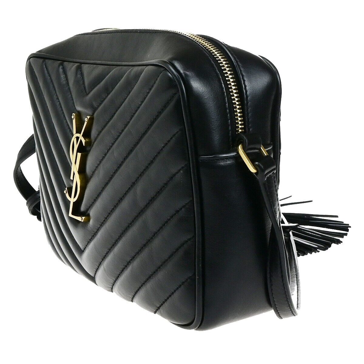 SAINT LAURENT YSL Logo Lou Tassel Shoulder Bag Leather Black GHW Italy 638RK536