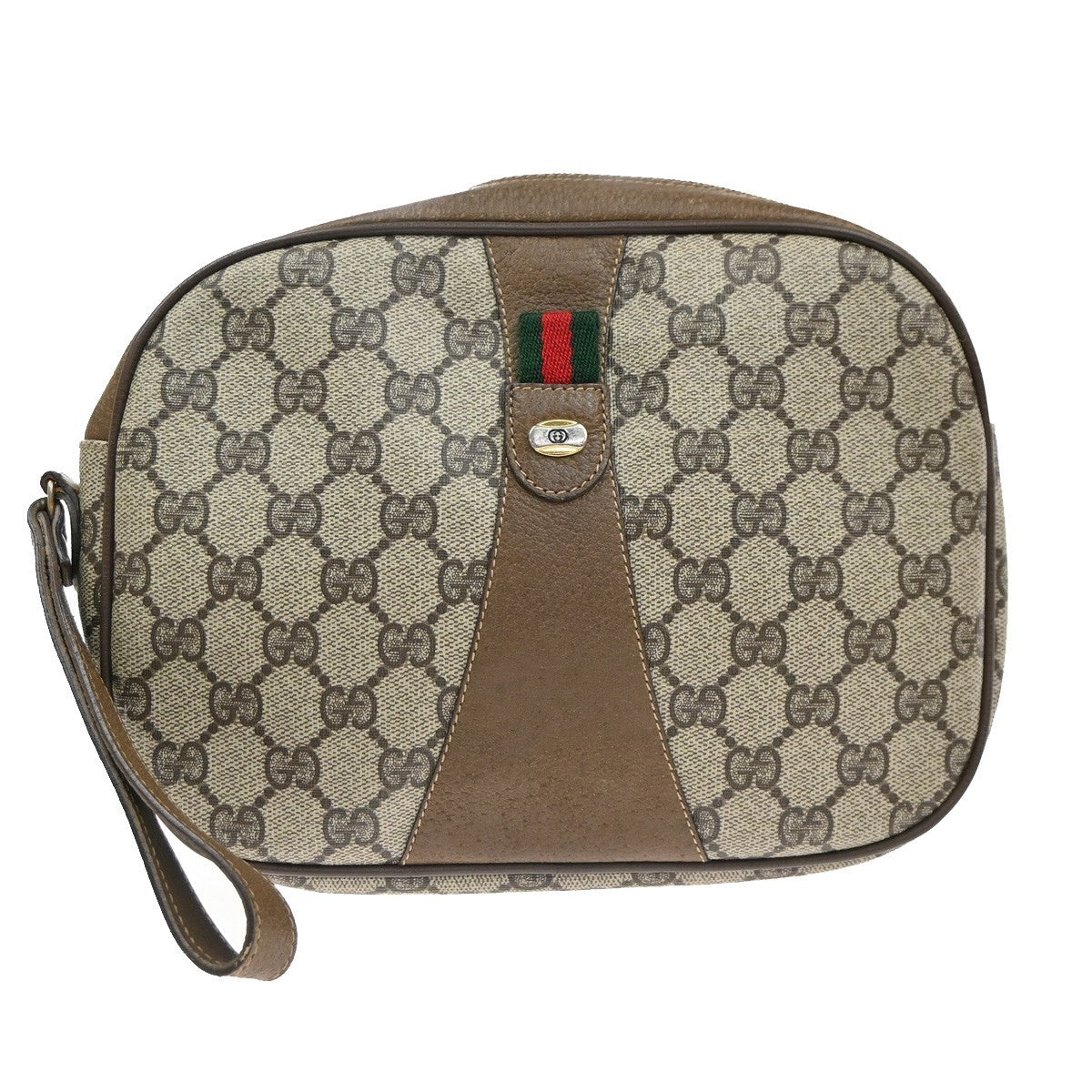 GUCCI GG Sherry Pattern Clutch Hand Bag PVC Leather Brown Italy 05TA585