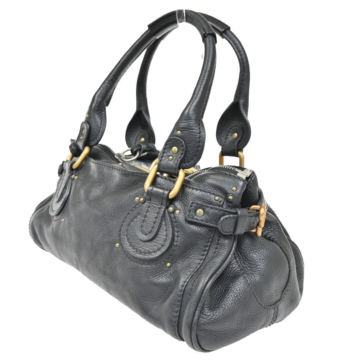 CHLOE Logo Paddington Padlock  Shoulder Handbag Leather Black GHW Italy 620RL739