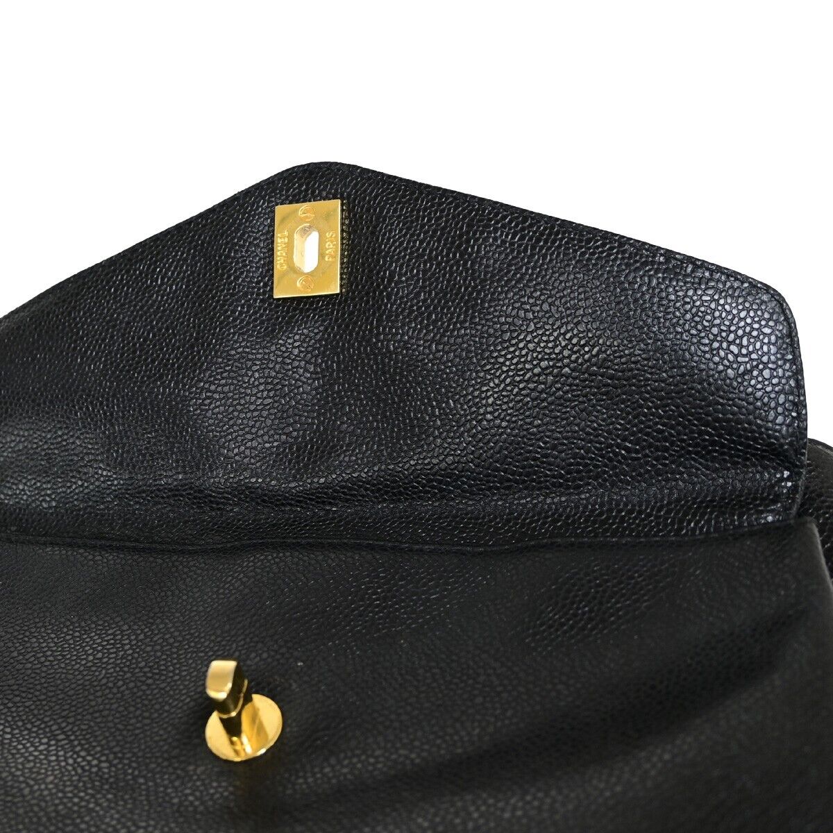CHANEL CC Logo Chain Shoulder Bag Caviar Skin Leather Black GHW Italy 690RF155
