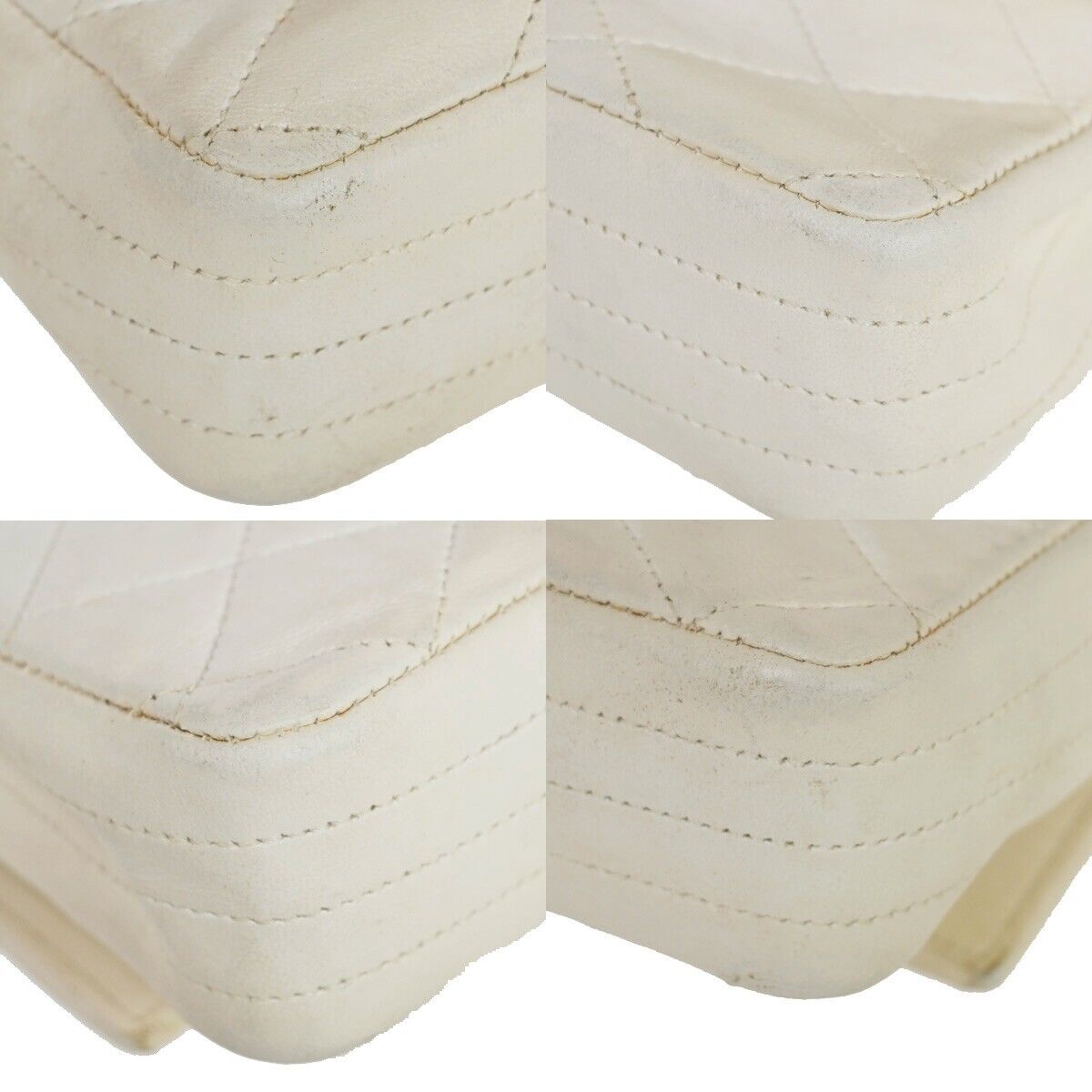 CHANEL CC Logo Matelasse Chain Shoulder Bag Leather White GHW Vintage 694RJ225