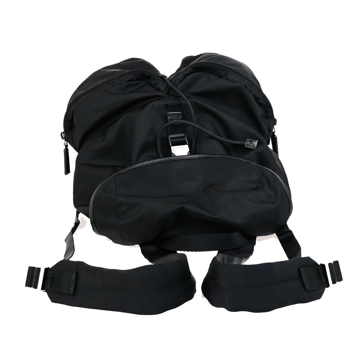 PRADA MILANO Logo Backpack Bag Nylon Leather Black Silver Made In Italy 91RK723