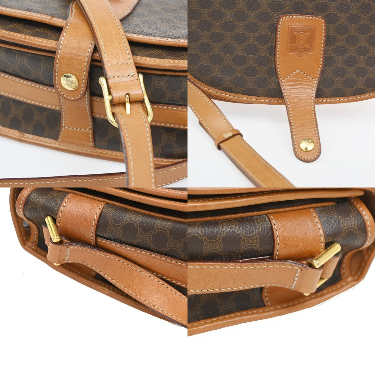 CELINE Logo Macadam Crossbody Shoulder Bag PVC Leather Brown Italy 35KC353