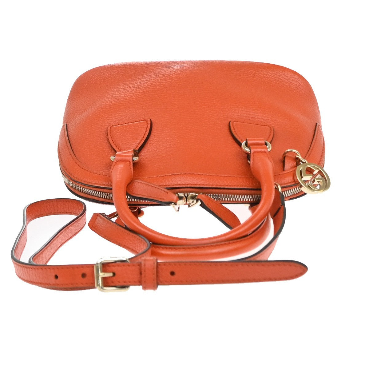 GUCCI Interlocking G 2Way Shoulder Hand Bag Leather Orange GHW Italy 87YJ199