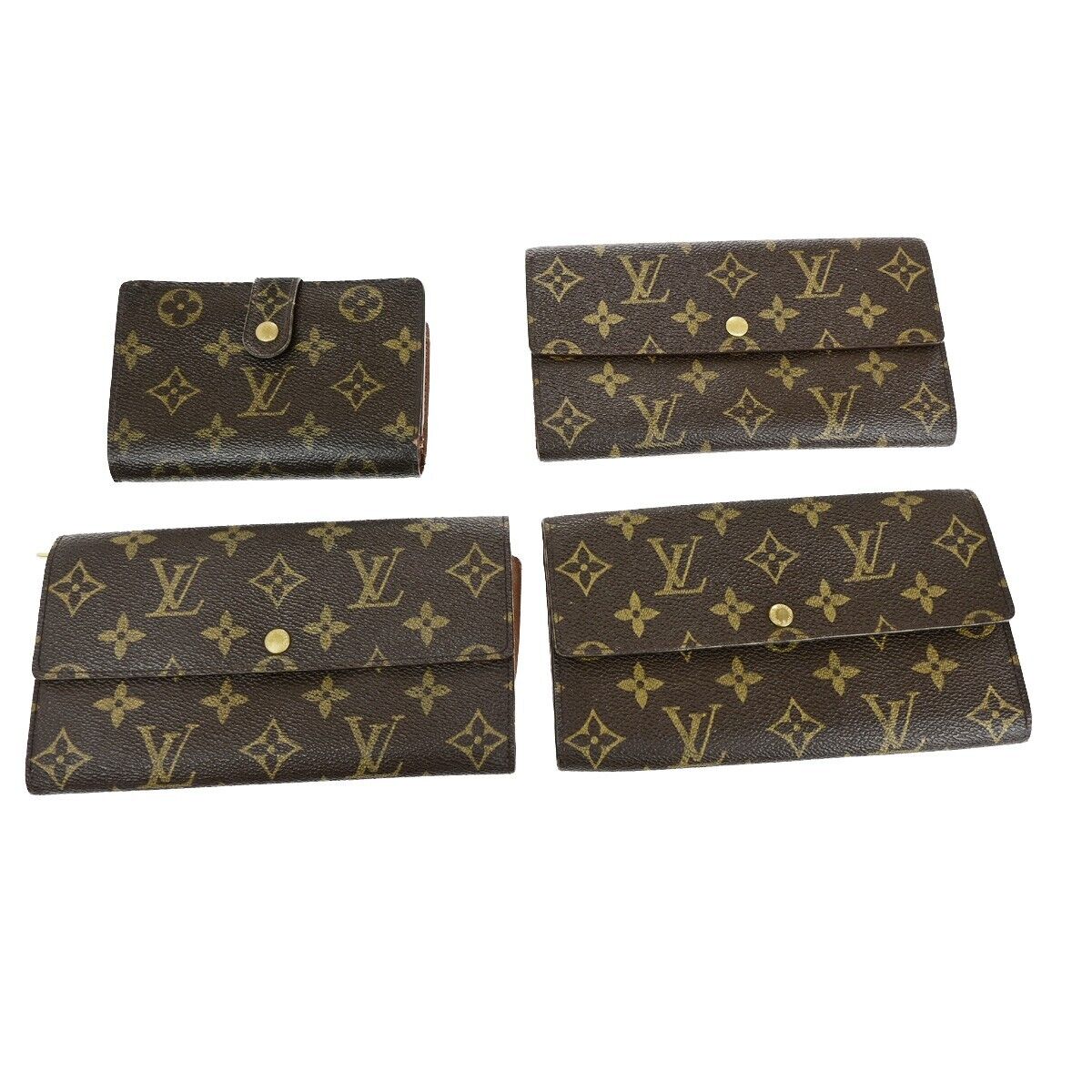 LOUIS VUITTON 4 Set Long Bifold Wallet Purse Monogram Leather Brown 36YF005