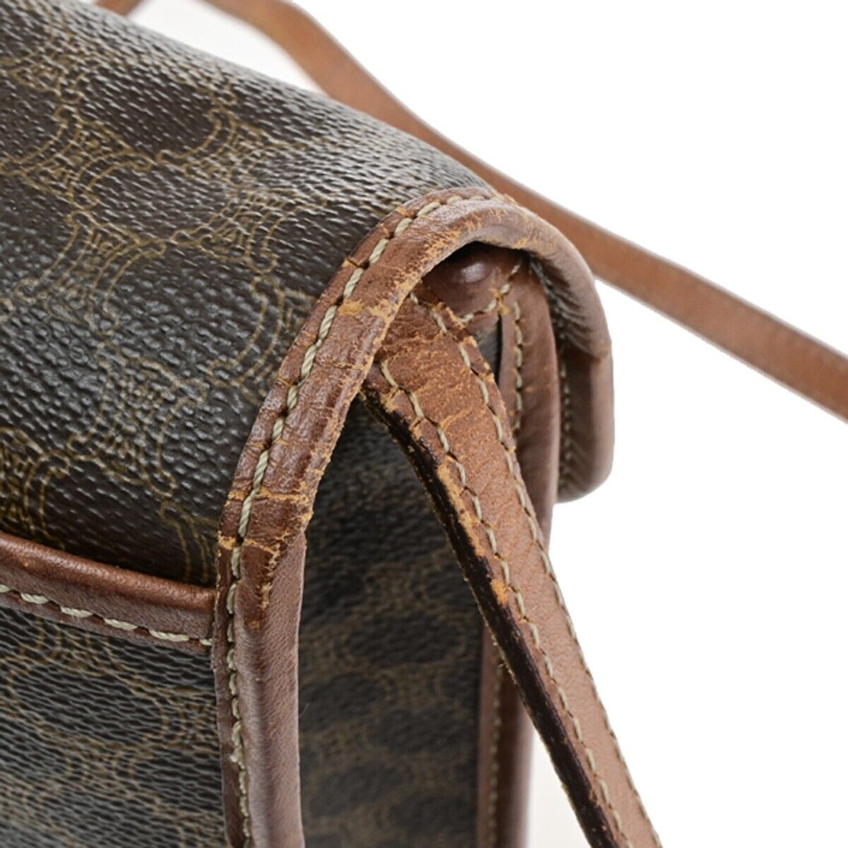 CELINE Logo Macadam Pattern Crossbody Shoulder Bag PVC Leather Brown 05FB242